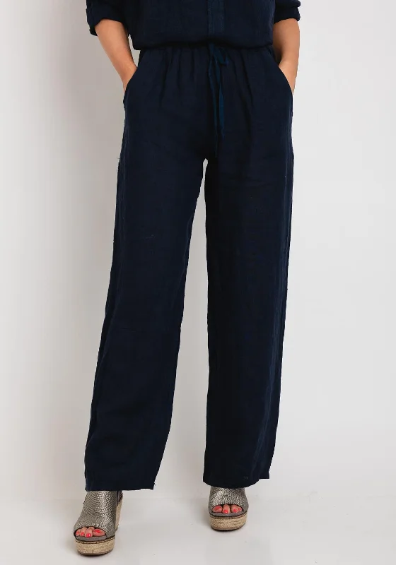 The Serafina Collection One Size Linen Wide Trouser, Navy