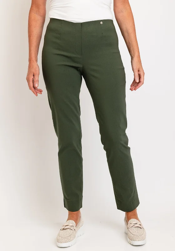 Robell Marie Full Length Slim Leg Trousers, Khaki