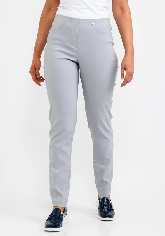 Robell Bella Full Length Slim Leg Trousers, Light Grey