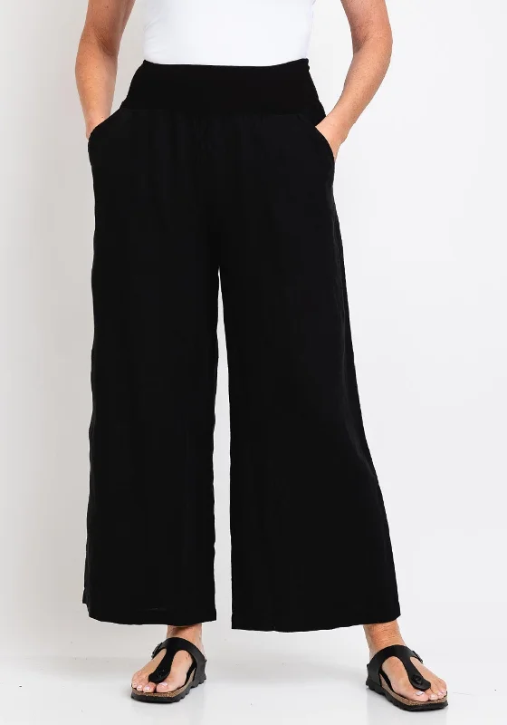 Ever Sassy Wide Leg Linen Trousers, Black