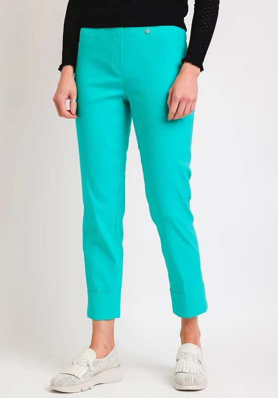 Robell Bella 09 Turn Up Cropped Trousers, Aqua Green