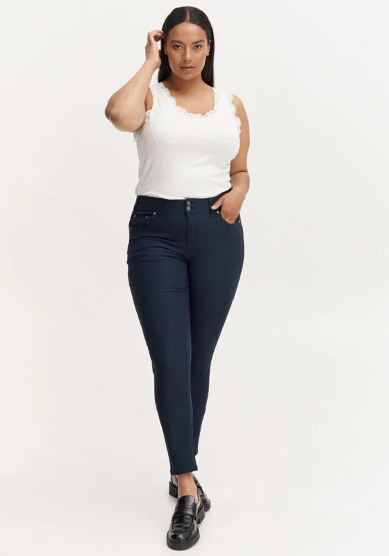 Fransa Curve Slim Leg Trousers, Navy