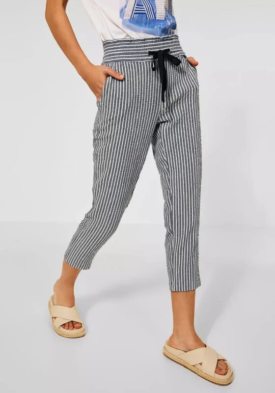 Street One Striped Slim Trousers, Grand Blue