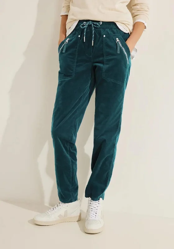 Cecil Fine Cord Casual Fit Trouser, Deep Lake Green