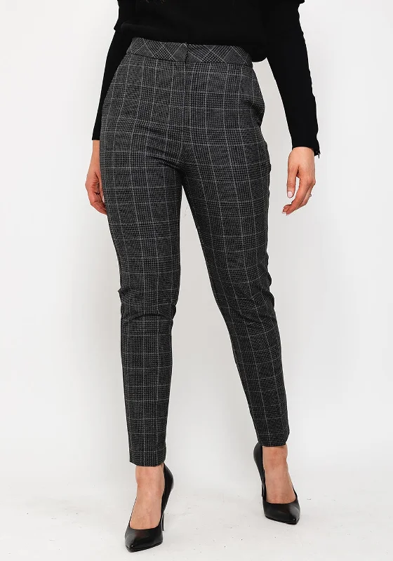 Exquise Checked Slim Leg Trousers, Dark Grey