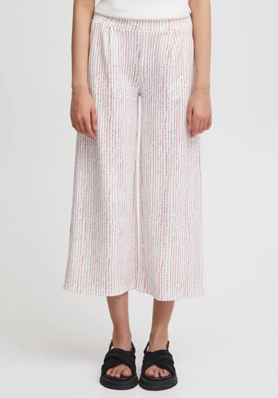 Ichi Abstract Stripe Wide Leg Trousers, Cloud Dancer