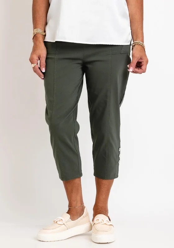 Leon Collection Cargo Style Capri Trousers, Khaki