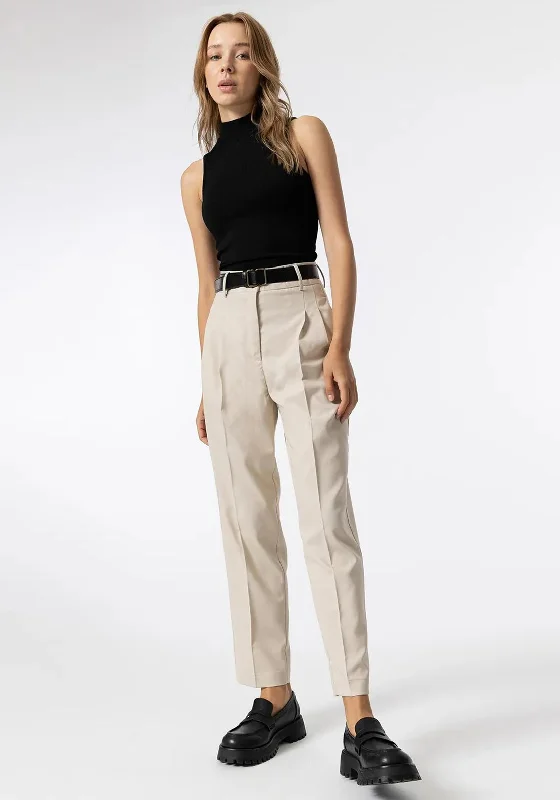 Tiffosi Belted Waist Carrot Fit Trousers, Beige