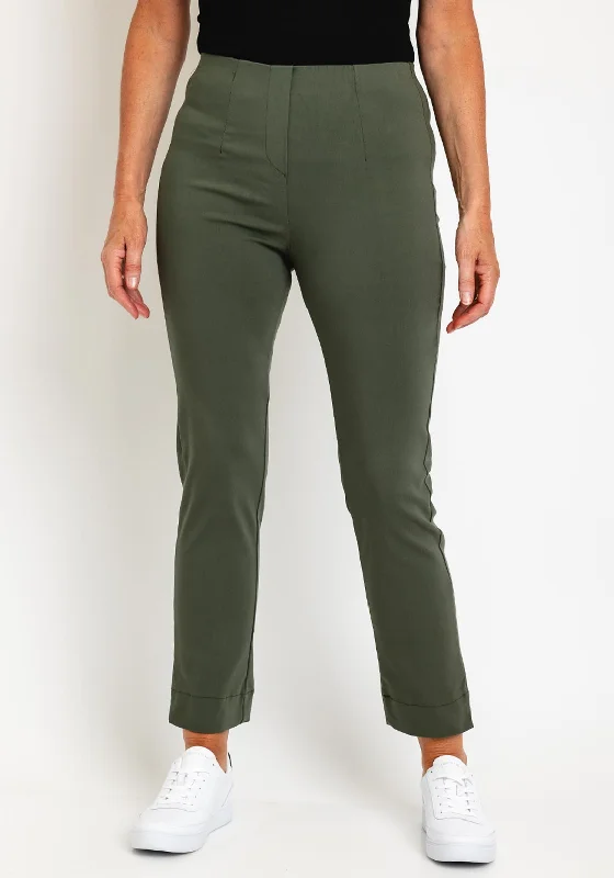 Leon Collection High Waist Slim Leg Trouser, Khaki