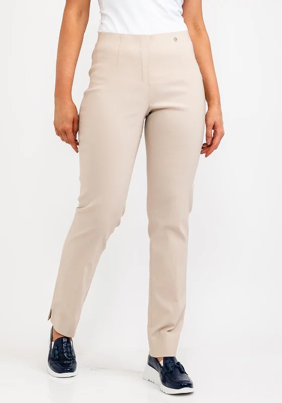 Robell Marie Full Length Slim Leg Trousers, Beige