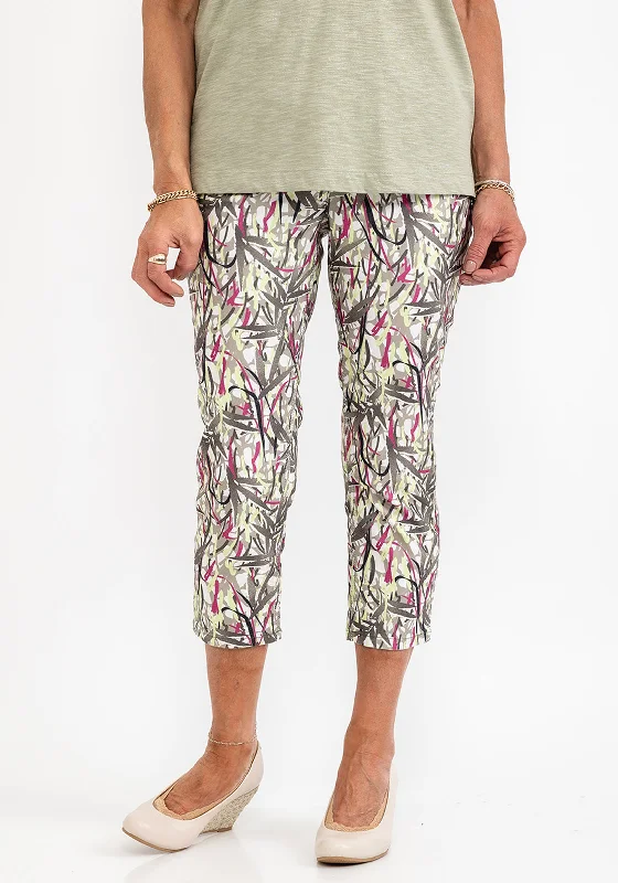 Gerry Weber Slim Leg Print Capri Trousers, Green Multi