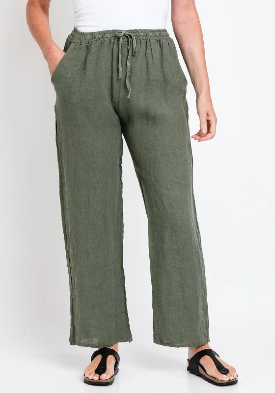 The Serafina Collection One Size Linen Wide Trouser, Khaki