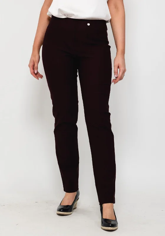 Robell Bella Full Length Slim Fit Trousers, Aubergine