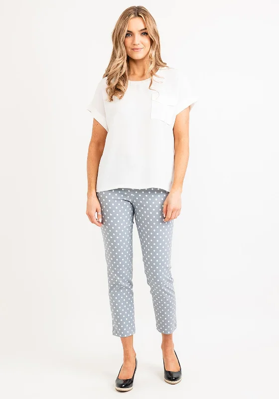 Robell Bella 09 Polka Dot Slim Cropped Trousers, Silver Grey