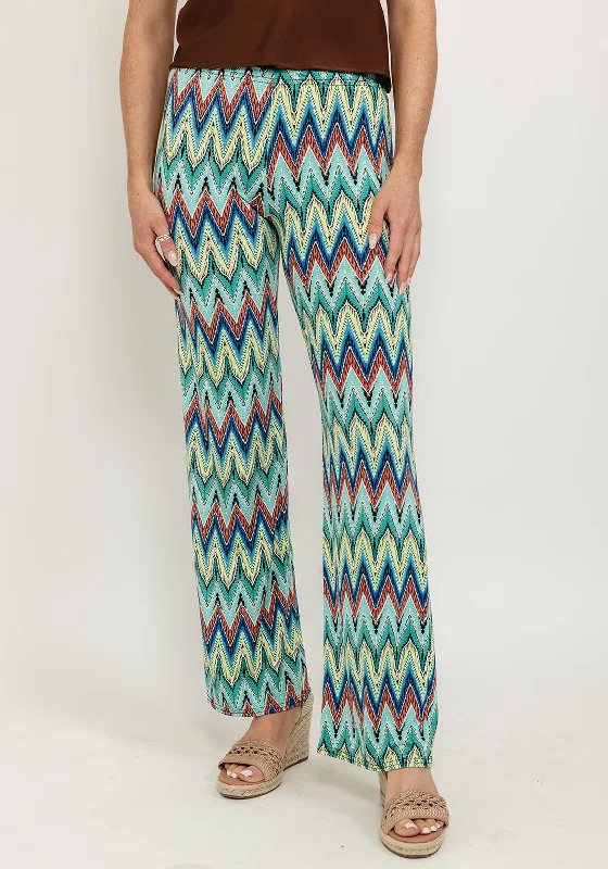 Seventy1 Abstract Print Casual Trousers, Teal Multi