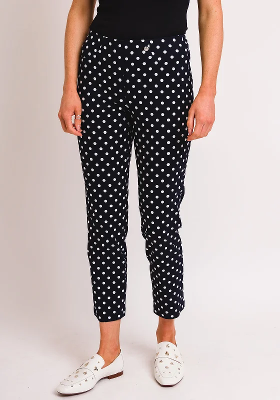 Robell Bella 09 Polka Dot Slim Cropped Trousers, Navy