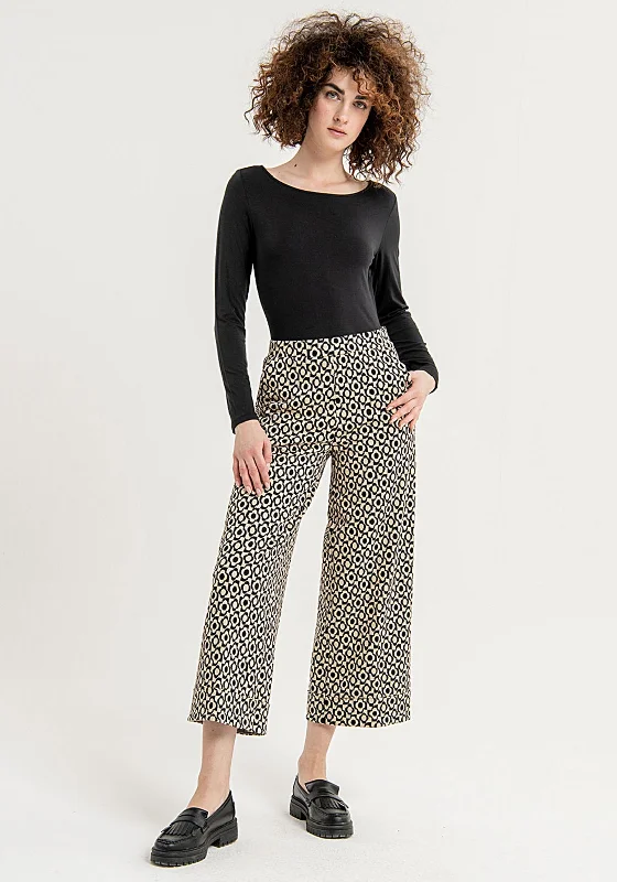 Surkana Two-Tone Geo Print Wide Leg Crop Trouser, Black