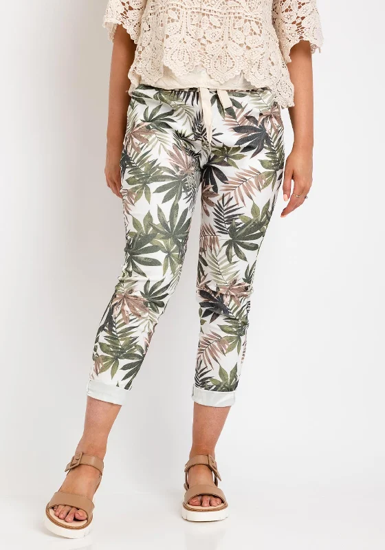 The Serafina Collection One Size Leaf Print Drawstring Trouser, Khaki