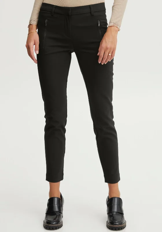 Fransa Slim Leg Cropped Trousers, Black