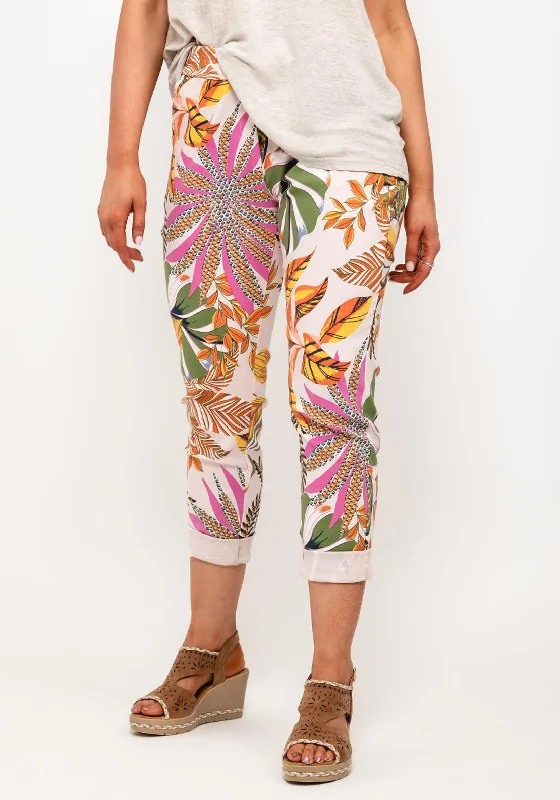 Seventy1 One Size Tropical Slim Capri Trousers, Rose Multi