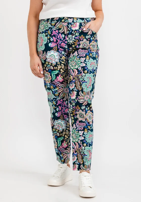 Robell Elena 09 Floral Ankle Grazer Trousers, Multi