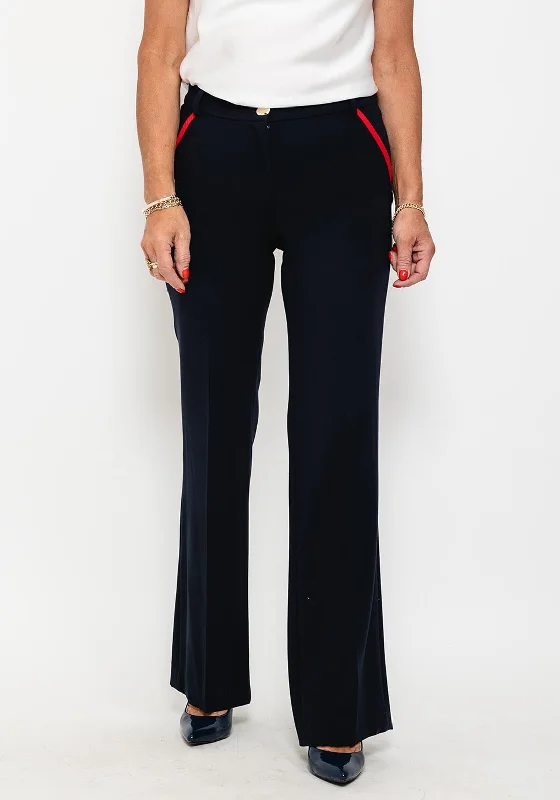 Badoo Contrast Trim Straight Leg Trousers, Navy