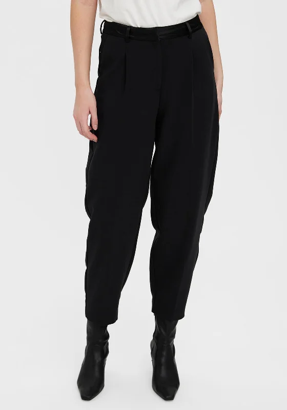 Vero Moda Laura Satin Trim Barrel Trousers, Black