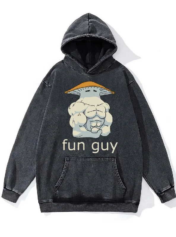 fun guy bodybuilder mushroom Washed Gym Hoodie