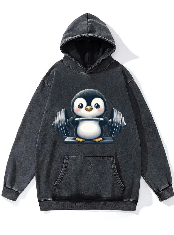 weightlifting penguin Washed Gym Hoodie