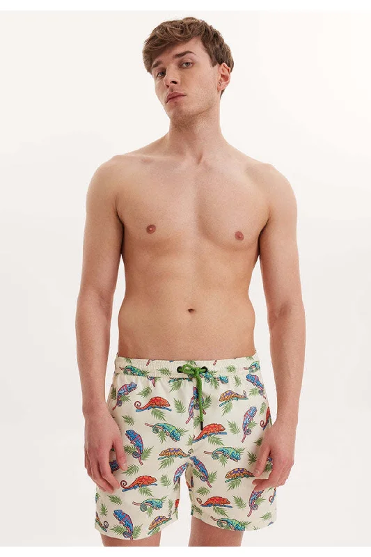 Men's Beige Printed Sea Shorts Wmpattern Swımshorts