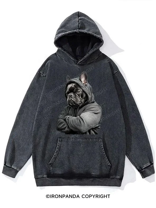 Muscular French bulldog Washed Gym Hoodie