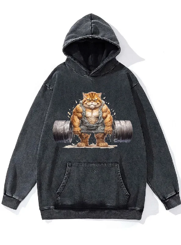 weightlifting cat Washed Gym Hoodie