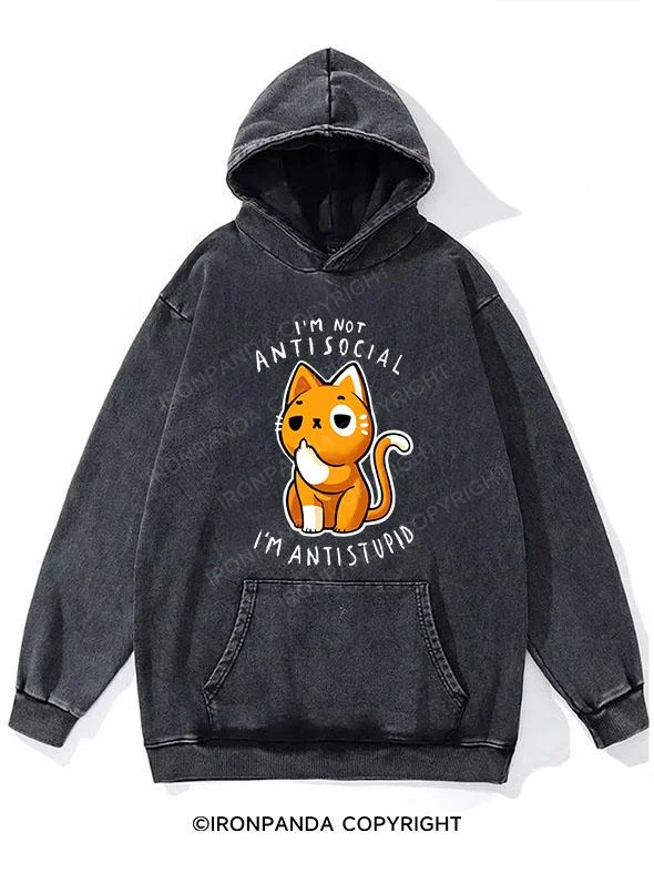 Antisocial cute Cat Washed Gym Hoodie