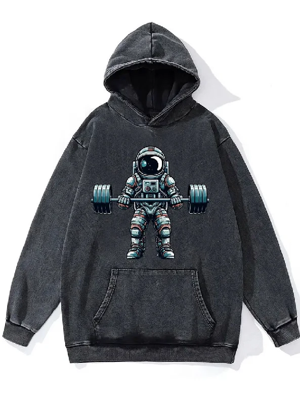 barbell weightlifting astronaut Washed Gym Hoodie