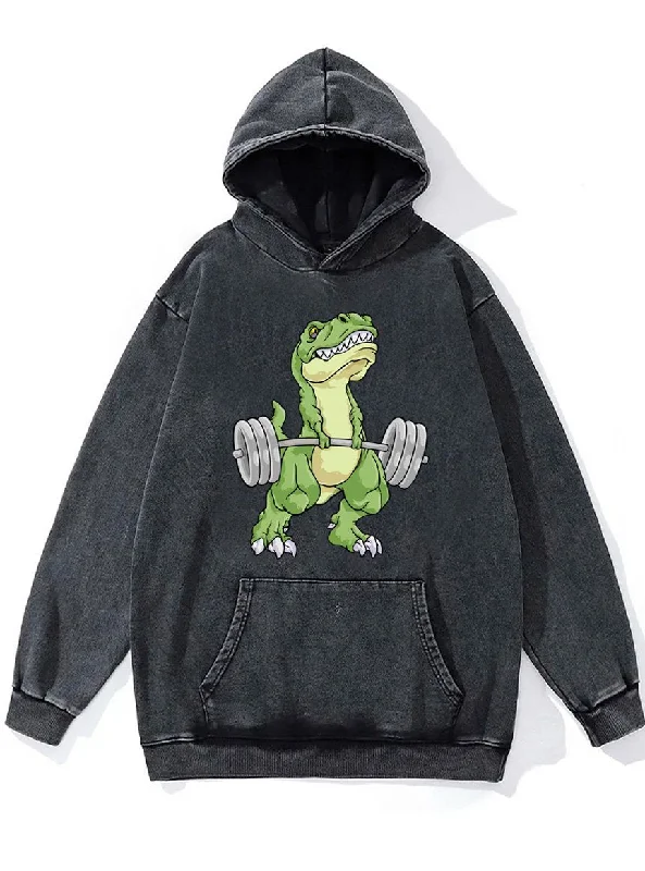 funny dinosaur weightlifting Washed Gym Hoodie