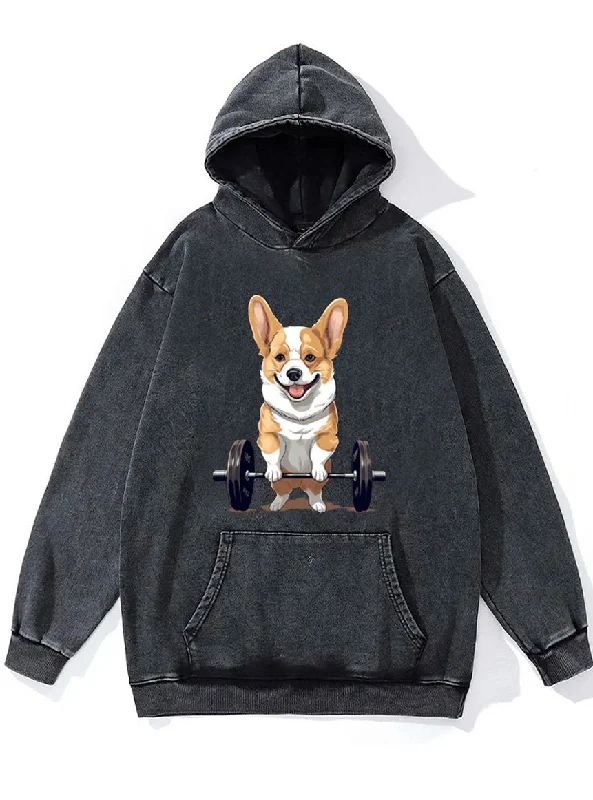 weightlifting corgi Washed Gym Hoodie