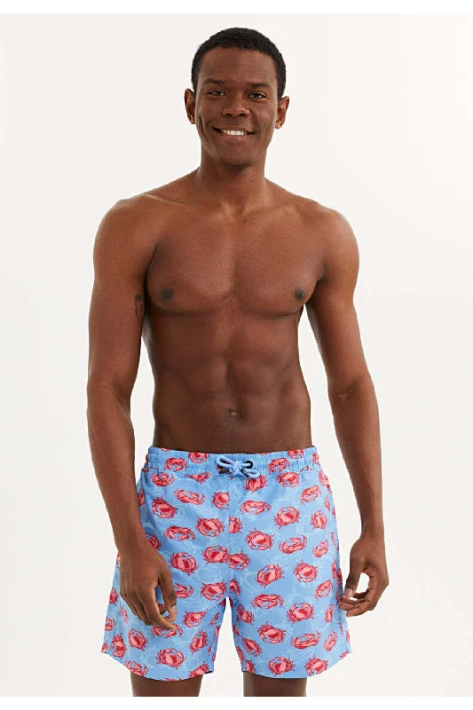 Blue Patterned Men's Swimwear Shorts Crab Icon