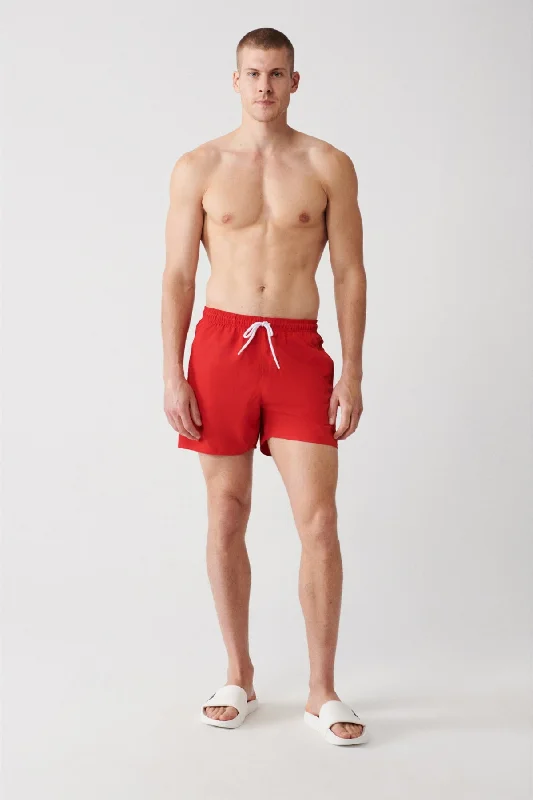 Men's Red Quick Dry Printed Standard Size Swimwear Marine Shorts E003802