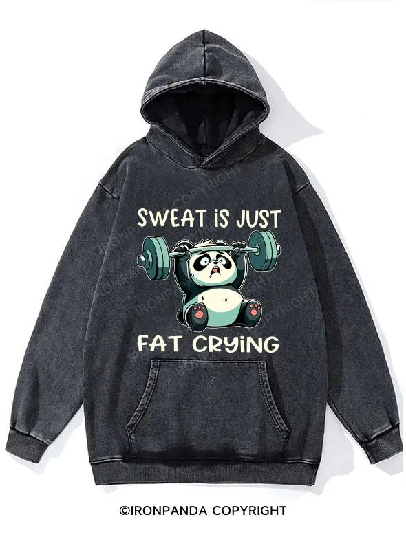 sweat is just fat Weightlifting Panda Washed Gym Hoodie