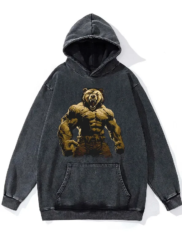 beast mode roaring bear Washed Gym Hoodie