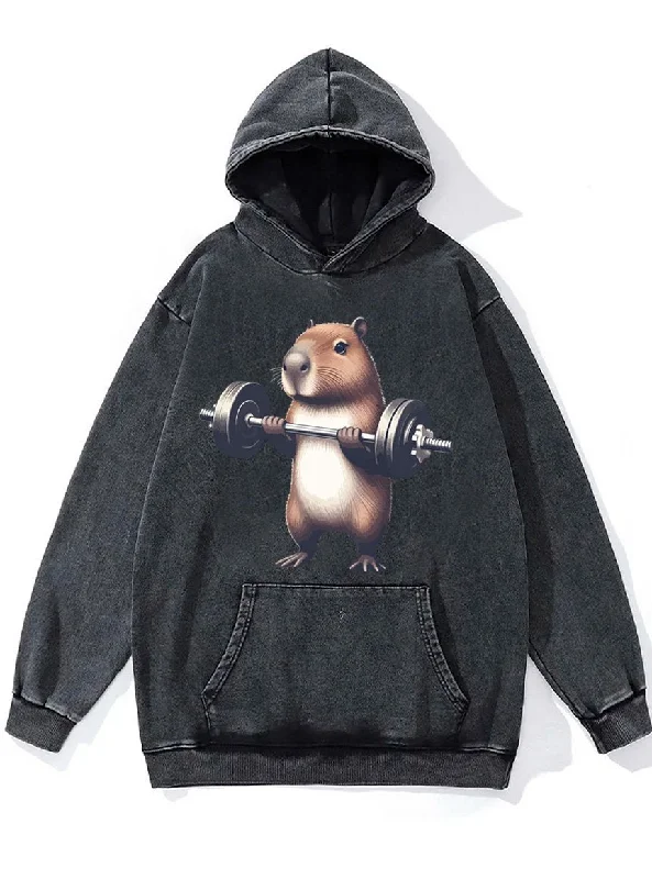 barbell weightlifting capybara Washed Gym Hoodie