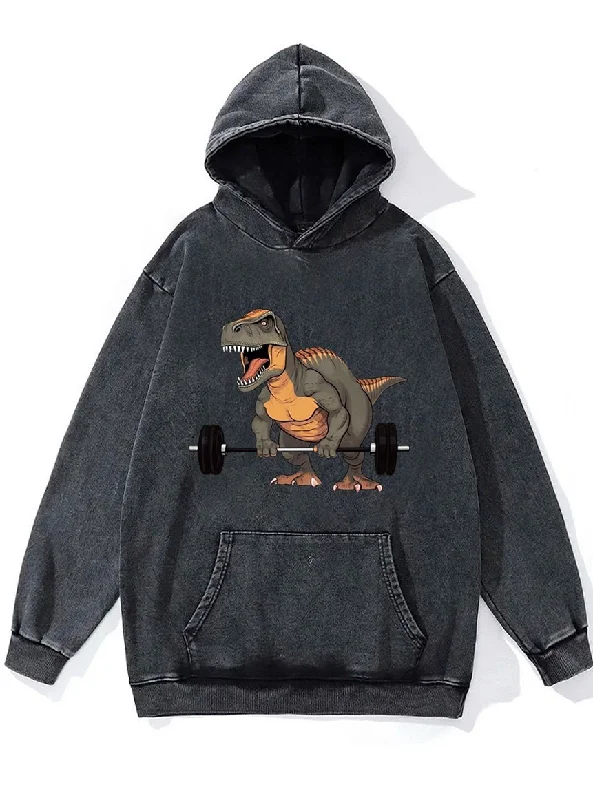 weightlifting dinosaur Washed Gym Hoodie