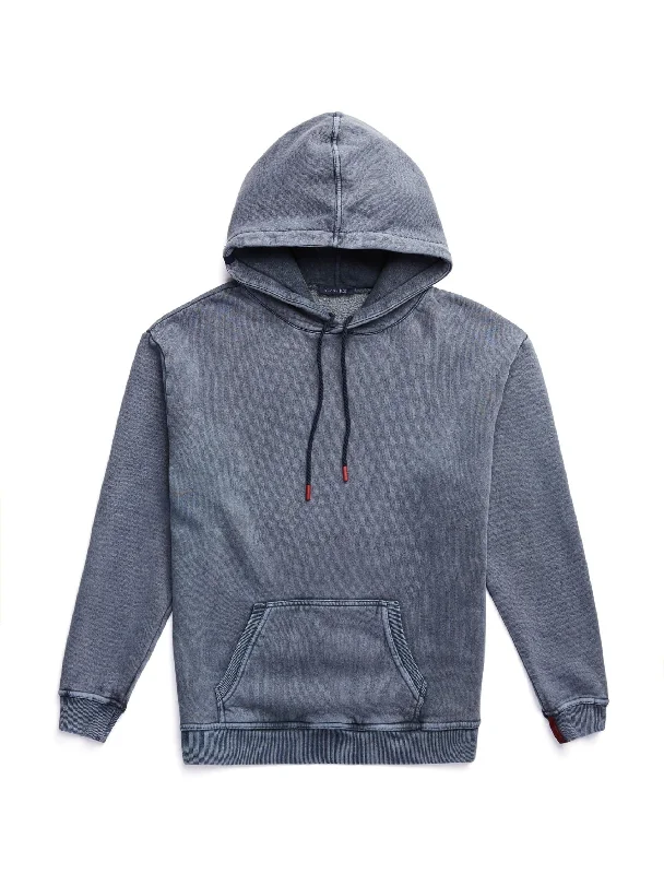 Navy Fleece Acid Wash Hoodie