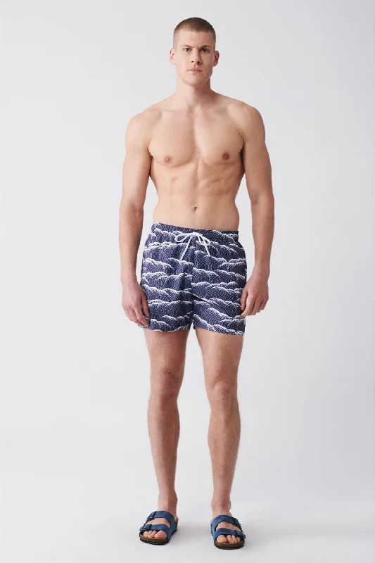 Men's Navy Blue Quick Dry Printed Standard Size Swimwear Marine Shorts E003802