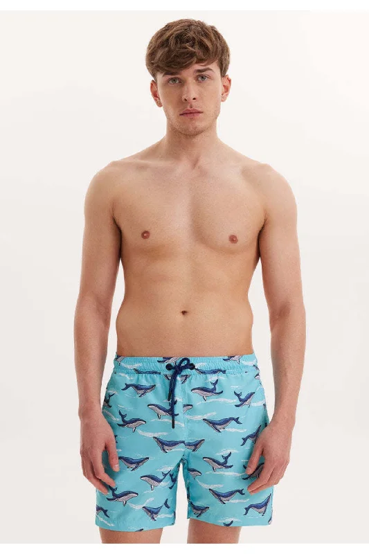 Men's Turquoise Printed Marine Shorts Wmpattern Swımshorts