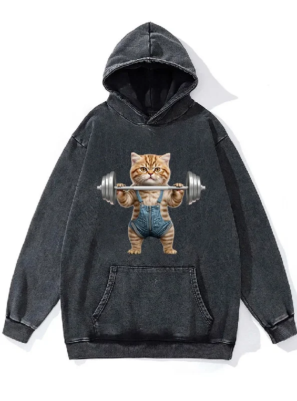 weightlifting cat Washed Gym Hoodie