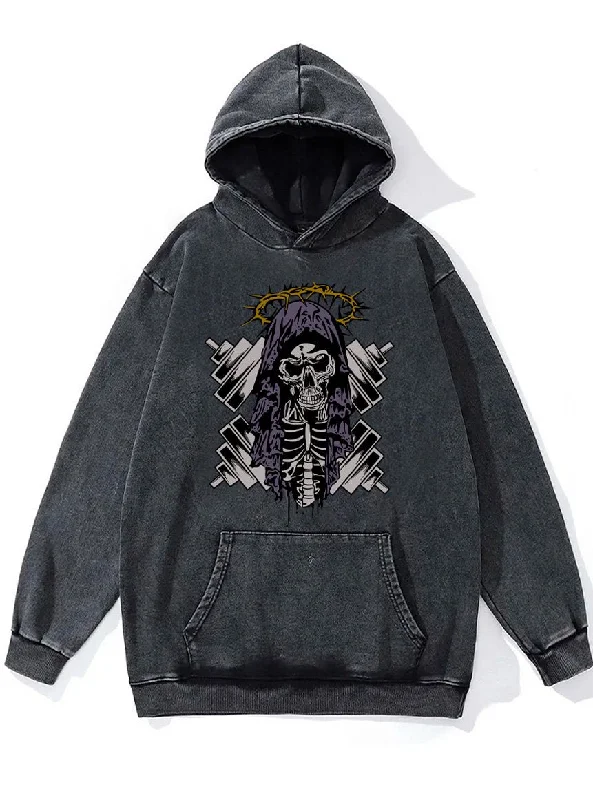 ENDEAVOR skeleton barbell Washed Gym Hoodie