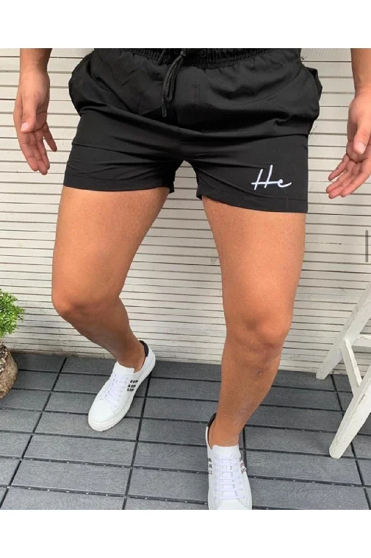 Men's Black Solid Color Pocket Model Marine Shorts Swimsuit